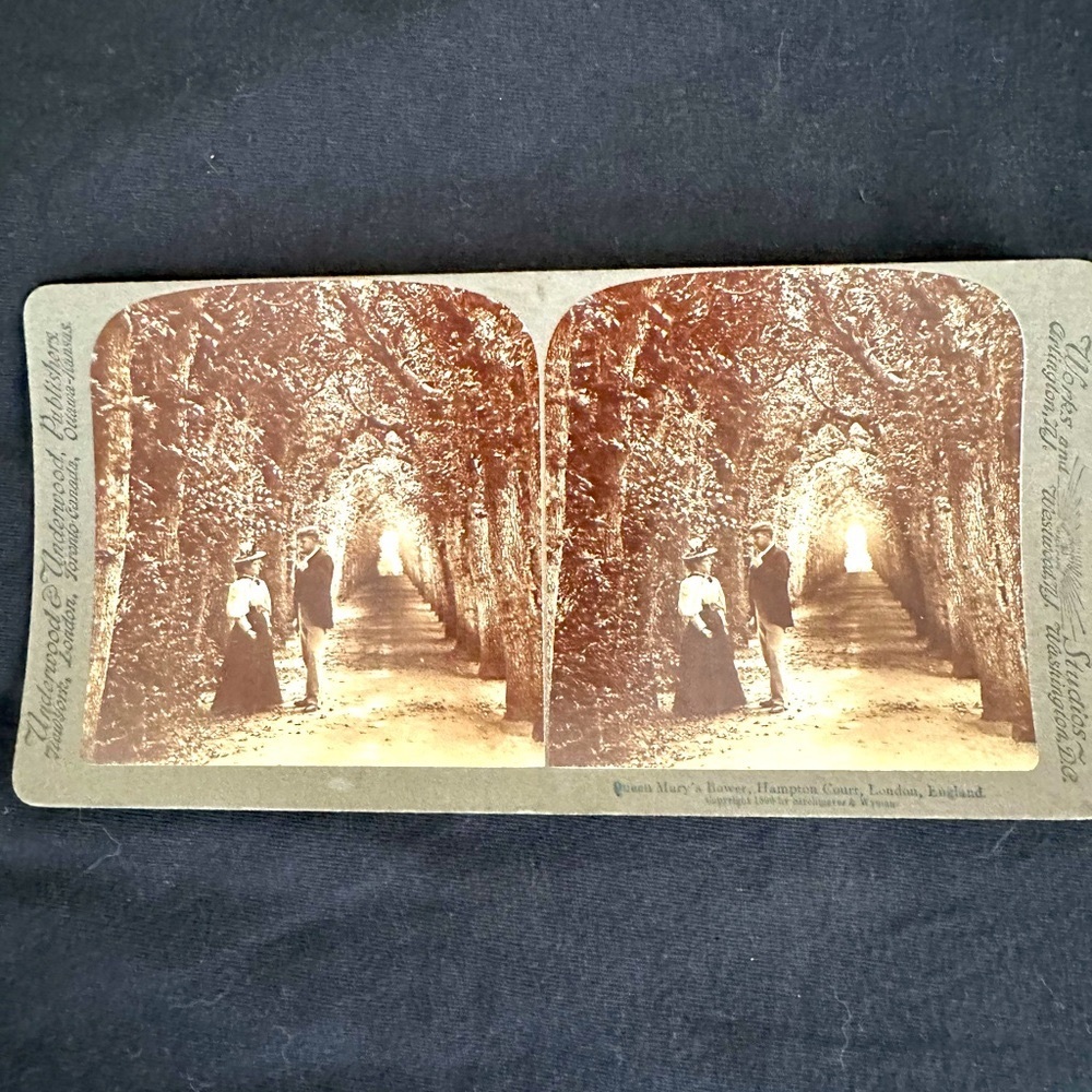 Vintage Underwood Stereoview, Queen Mary's Bower, Hampton Court, England, 1896